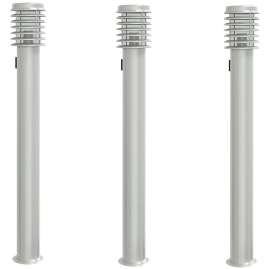 vidaXL Outdoor Floor Lamps with Outlet 3pcs Silver 110cm Stainless Steel