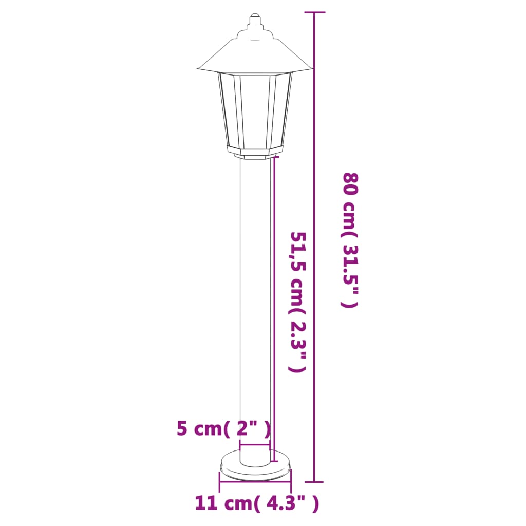 vidaXL Outdoor Floor Lamps 3pcs Black 80 cm Stainless Steel