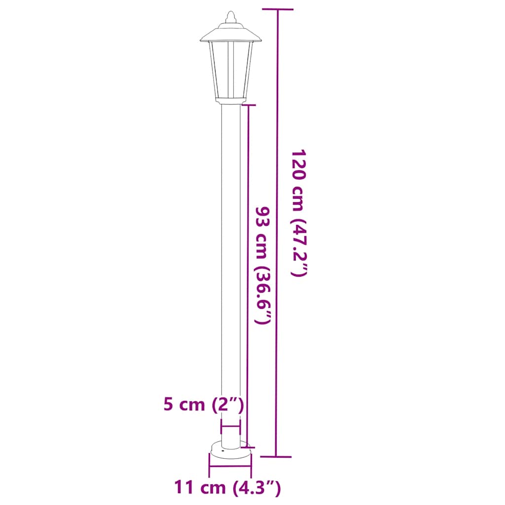 vidaXL Outdoor Floor Lamps 3pcs Black 120 cm Stainless Steel