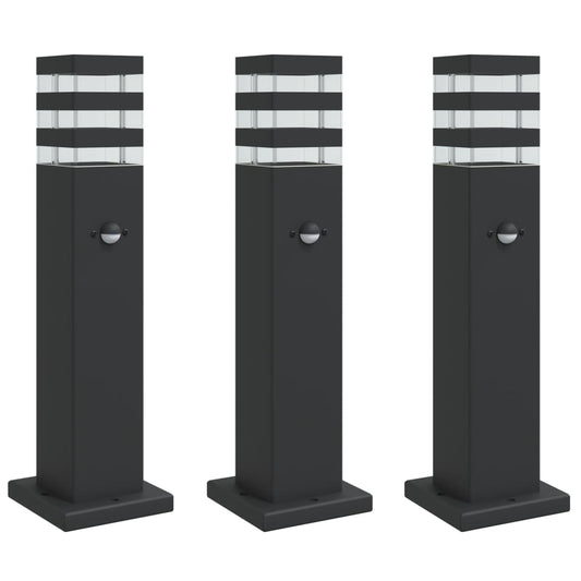 vidaXL Outdoor Floor Lamps with Sensors 3pcs Black 50 cm Aluminium