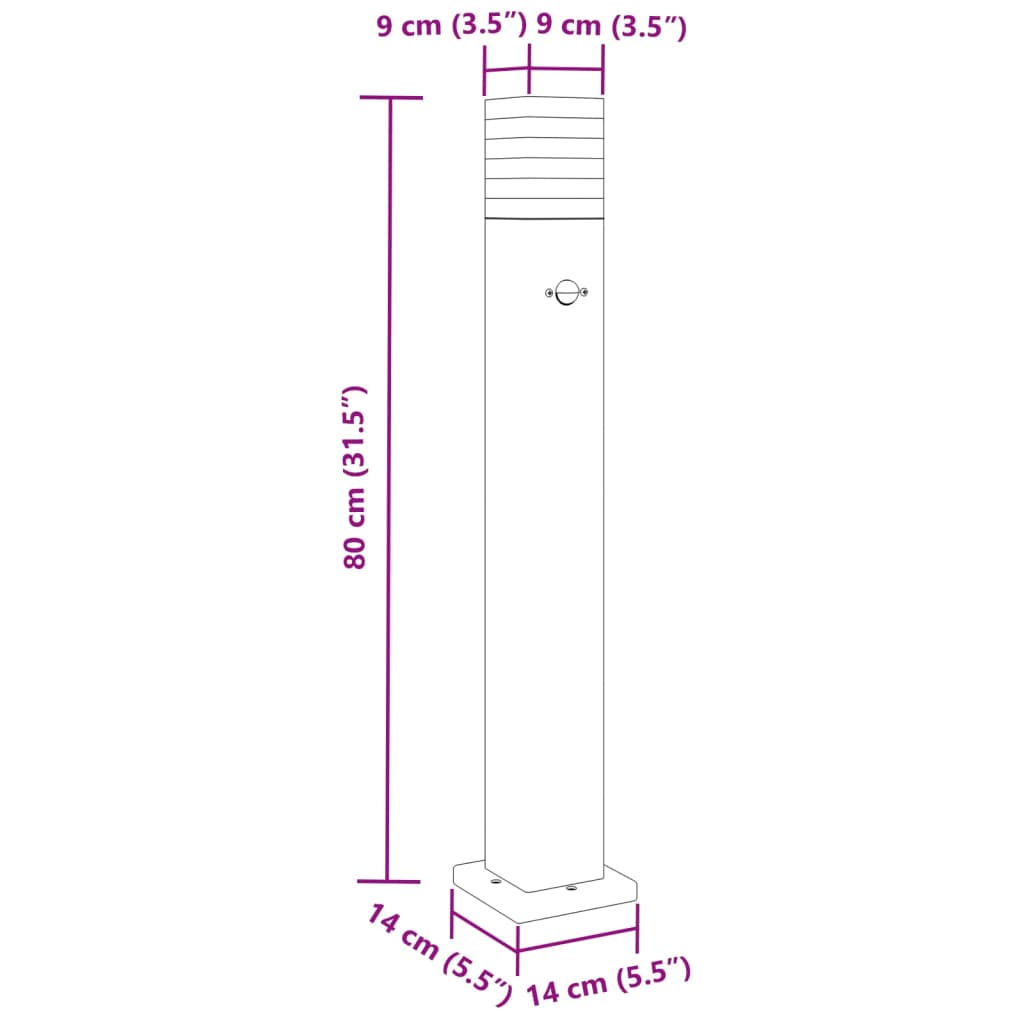vidaXL Outdoor Floor Lamp with Sensor Black 80 cm Aluminium