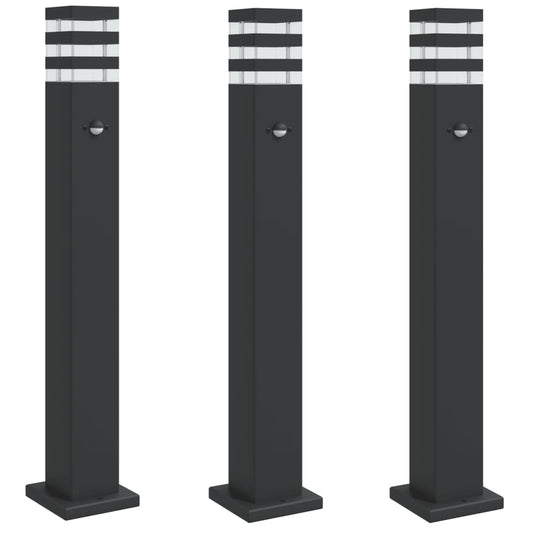 vidaXL Outdoor Floor Lamps with Sensors 3pcs Black 80 cm Aluminium