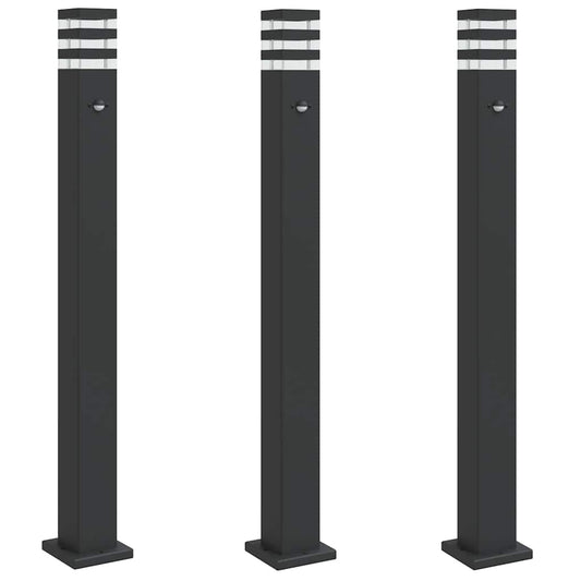 vidaXL Outdoor Floor Lamps with Sensors 3pcs Black 110 cm Aluminium