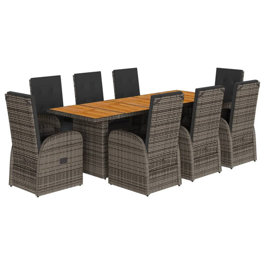 vidaXL 9 Piece Garden Dining Set with Cushions Grey Poly Rattan