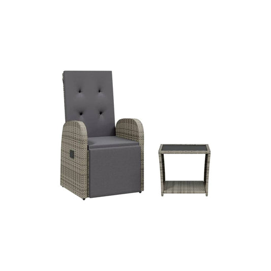 vidaXL 2 Piece Garden Dining Set with Cushions Grey Poly Rattan
