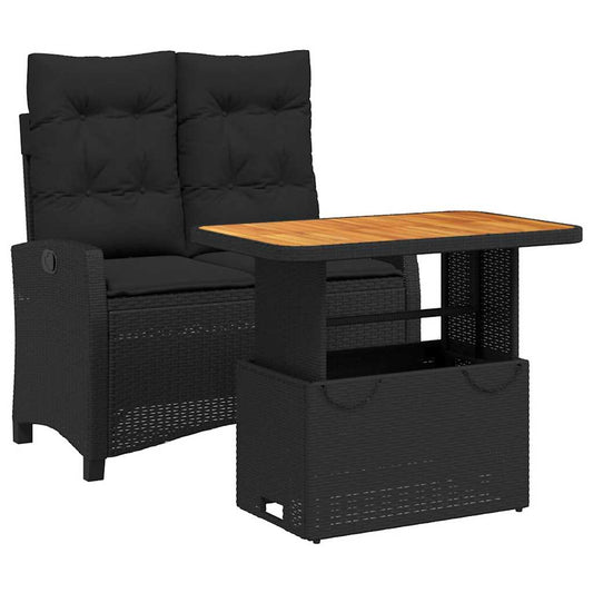 vidaXL 2 Piece Garden Dining Set with Cushions Black Poly Rattan