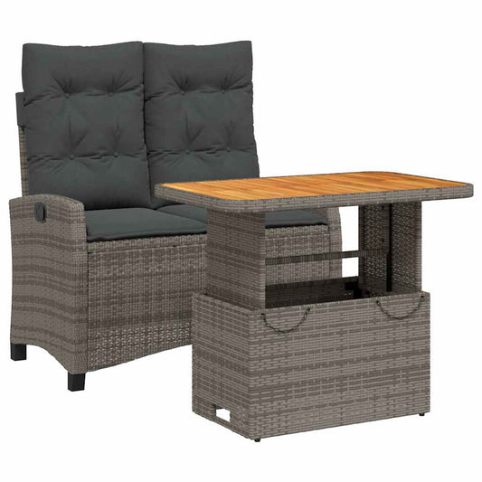 vidaXL 2 Piece Garden Dining Set with Cushions Grey Poly Rattan