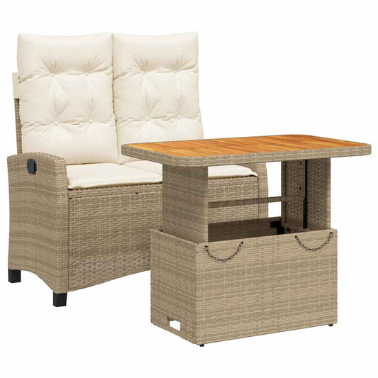 vidaXL 2 Piece Garden Dining Set with Cushions Beige Poly Rattan