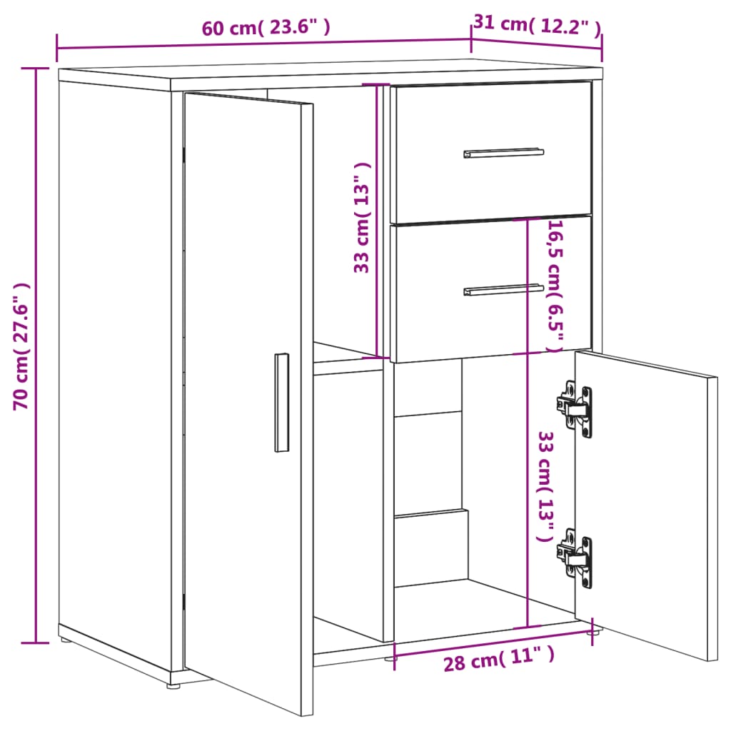 vidaXL Sideboards 2 pcs Grey Sonoma 60x31x70 cm Engineered Wood