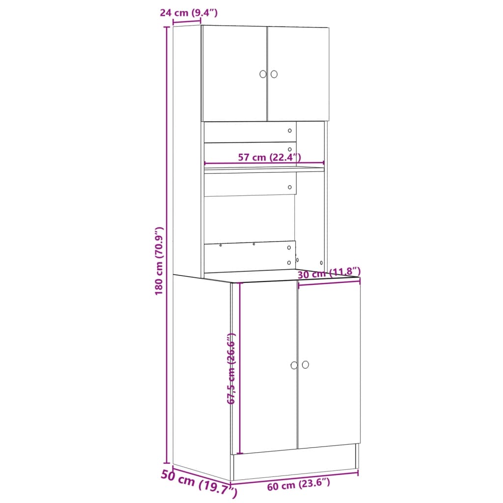 vidaXL Kitchen Cabinet Grey Sonoma 60x50x180 cm Engineered Wood