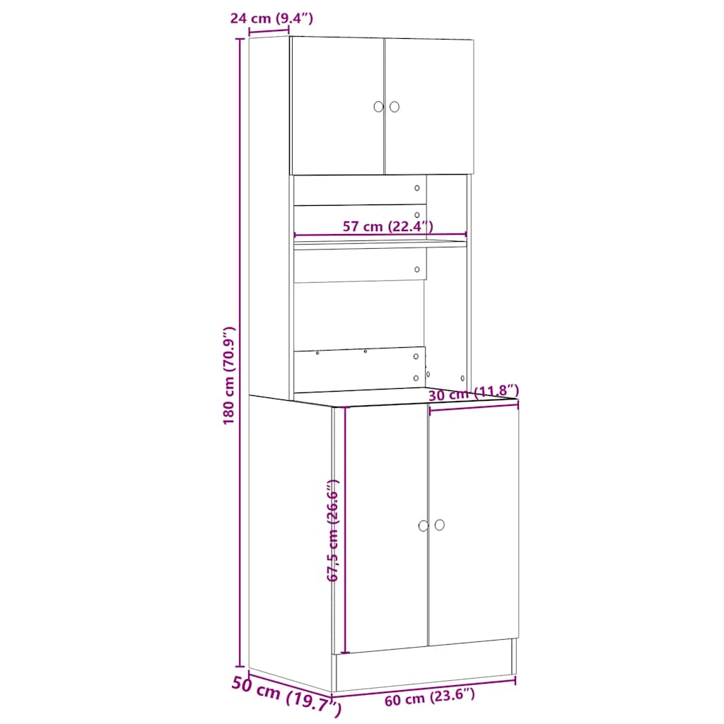 vidaXL Kitchen Cabinet Grey Sonoma 60x50x180 cm Engineered Wood