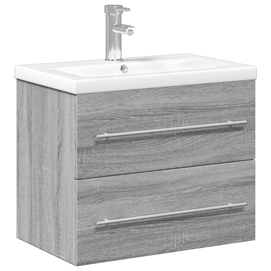 vidaXL Bathroom Sink Cabinet | Grey Sonoma, White | Engineered wood, Ceramic