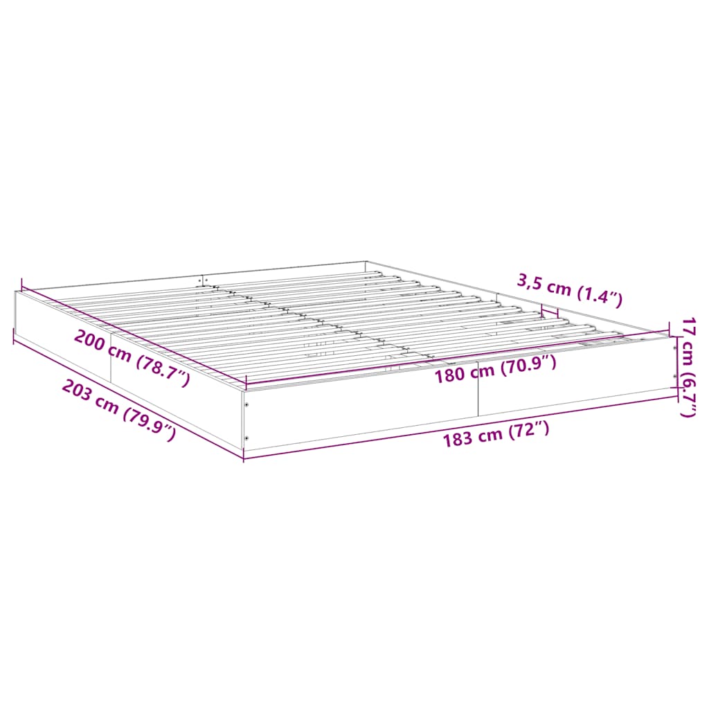 vidaXL Bed Frame without Mattress Grey Sonoma 180x200 cm Engineered Wood