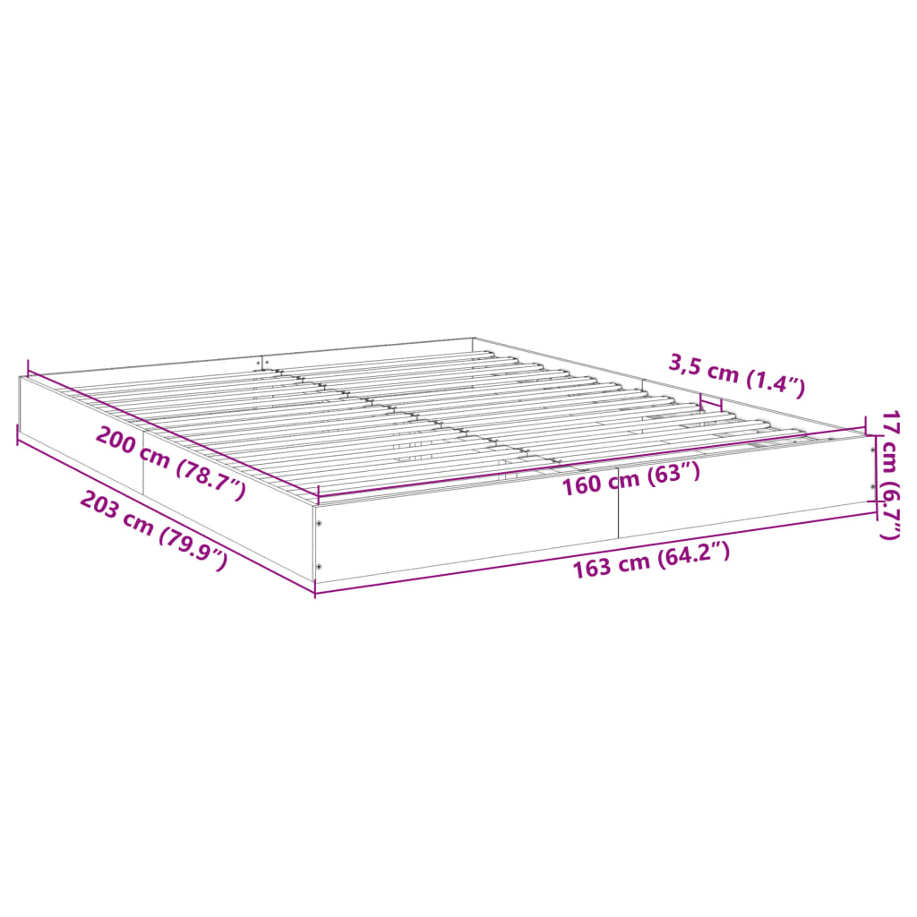 vidaXL Bed Frame without Mattress Grey Sonoma 160x200 cm Engineered Wood