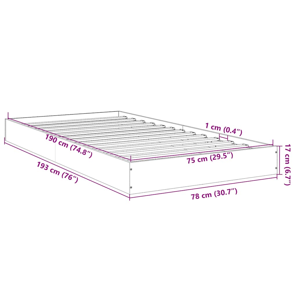 vidaXL Bed Frame without Mattress Sonoma Oak 75x190 cm Engineered Wood
