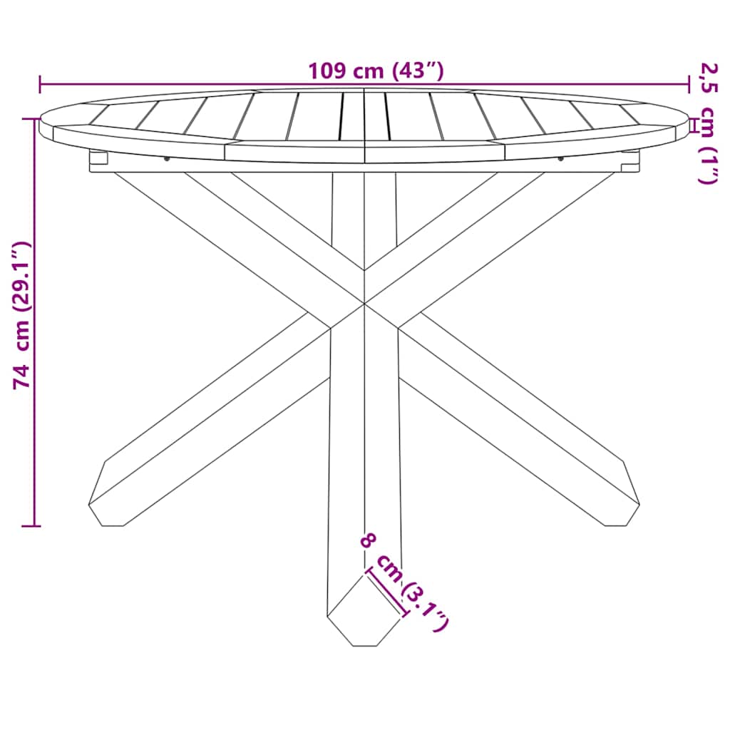 vidaXL Garden Table Ø109x74 cm Solid Wood Teak
