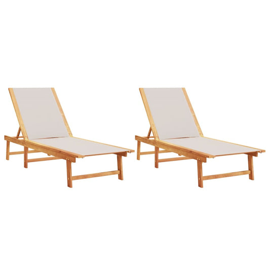 vidaXL Sun Loungers 2 pcs Grey Solid Wood Acacia and Textilene