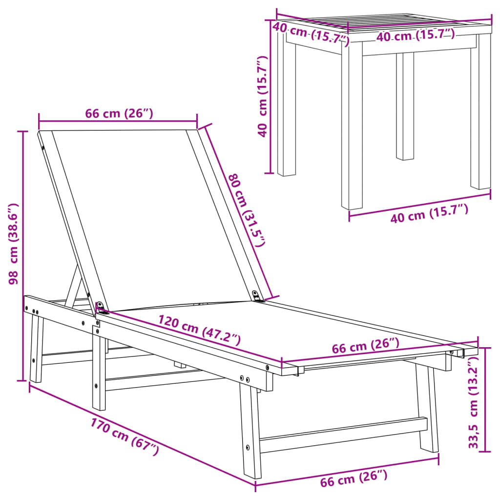 vidaXL Sun Loungers 2 pcs with Table Grey Solid Wood Acacia and Textilene