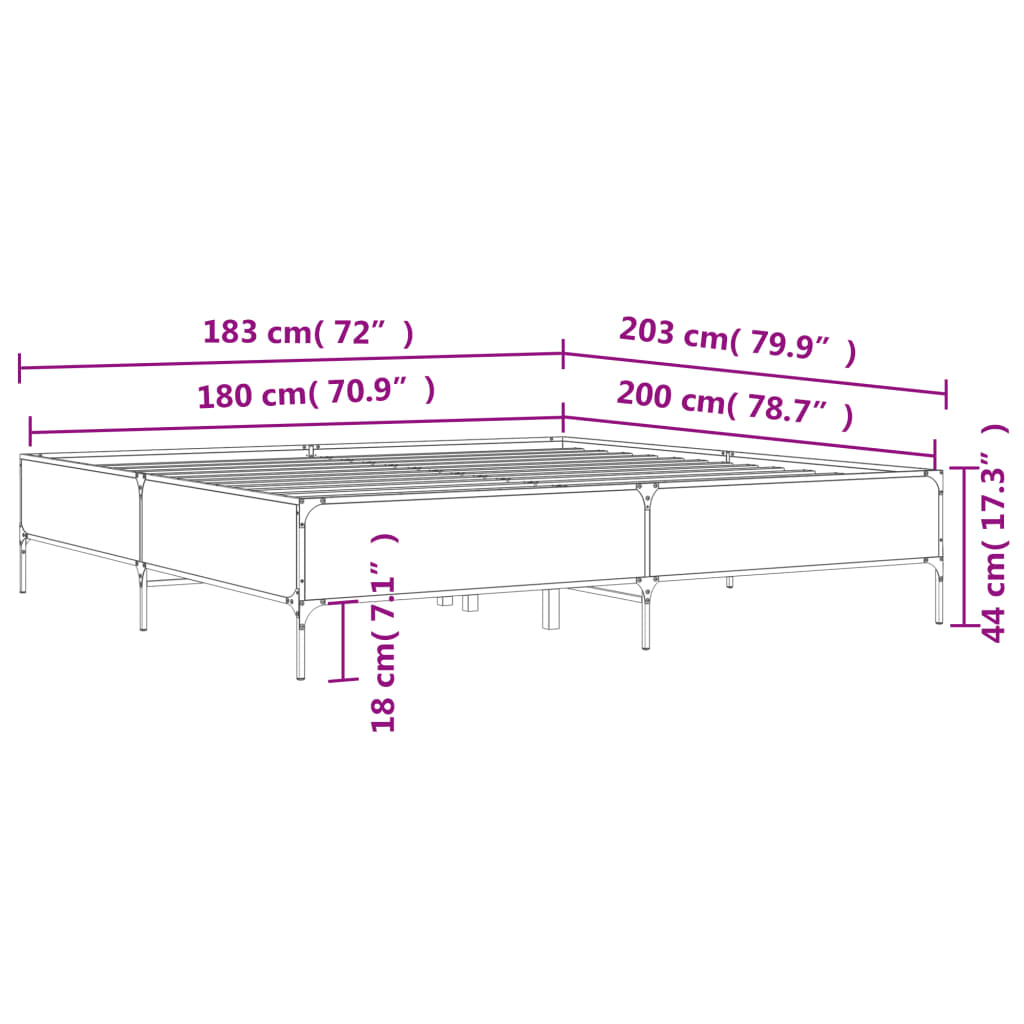vidaXL Bed Frame without Mattress Sonoma Oak 180x200 cm