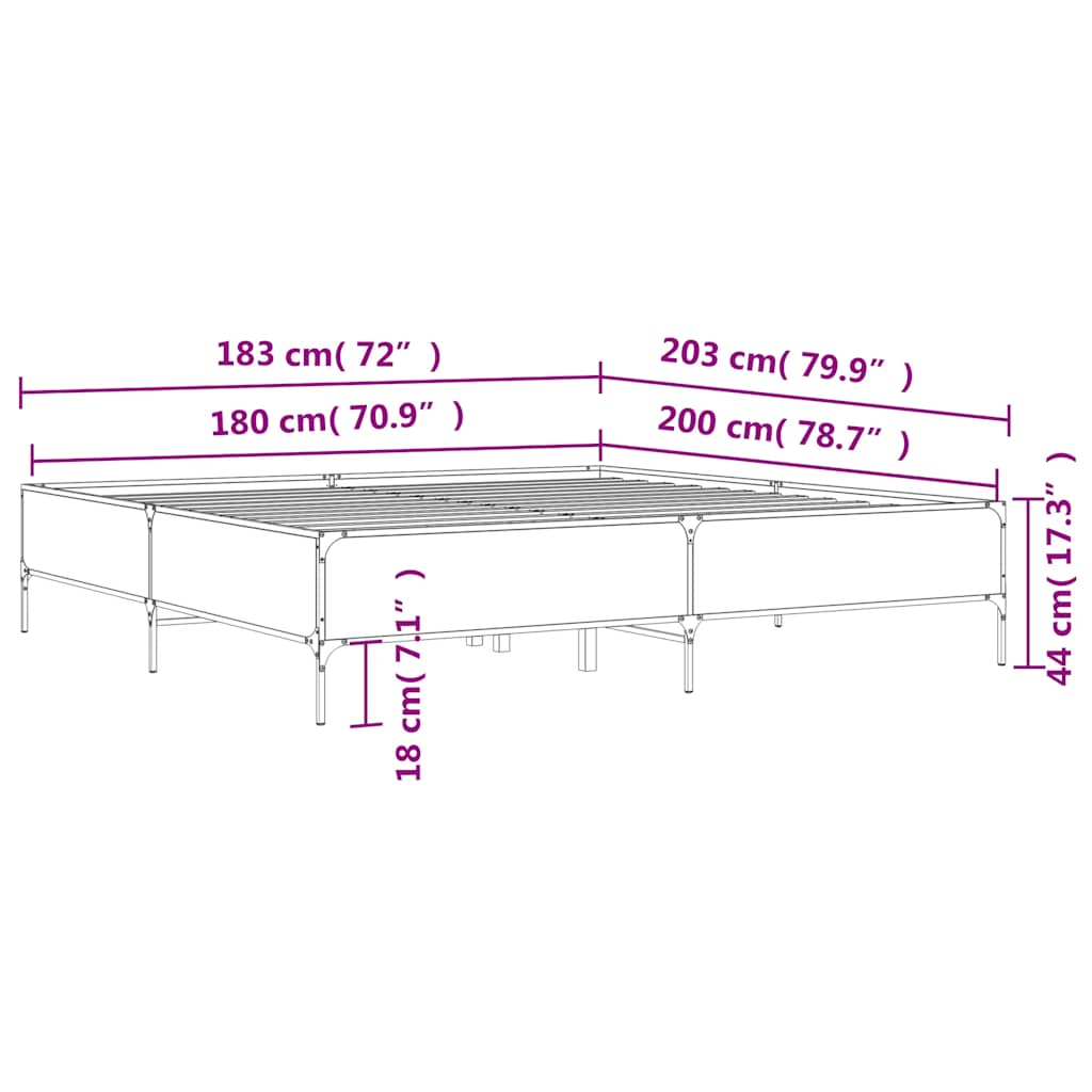 vidaXL Bed Frame without Mattress Grey Sonoma 180x200 cm