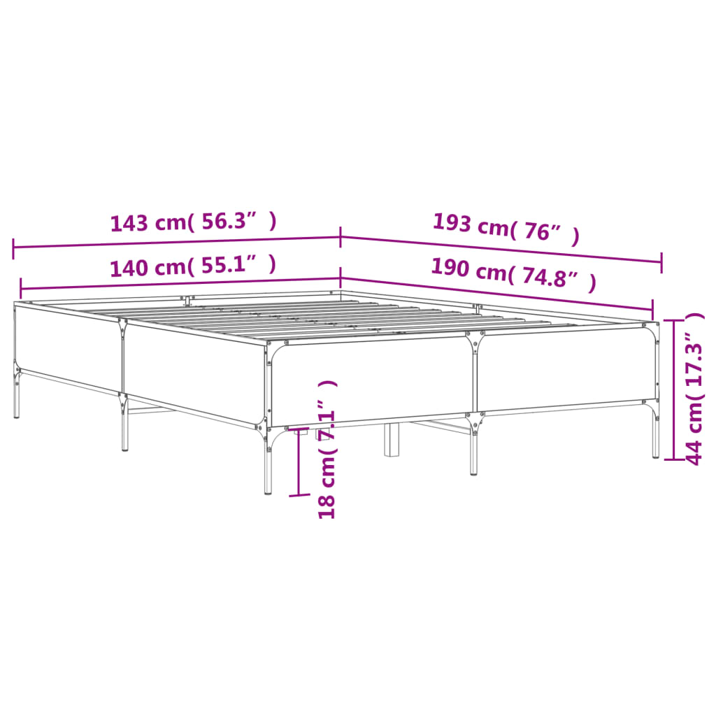 vidaXL Bed Frame without Mattress Black 140x190 cm