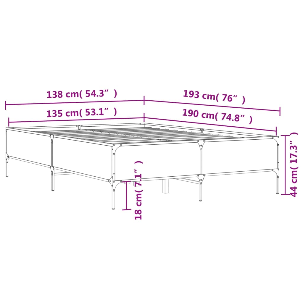 vidaXL Bed Frame without Mattress Sonoma Oak 135x190 cm
