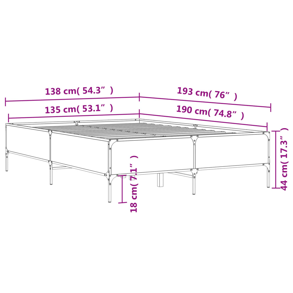 vidaXL Bed Frame without Mattress Smoked Oak 135x190 cm