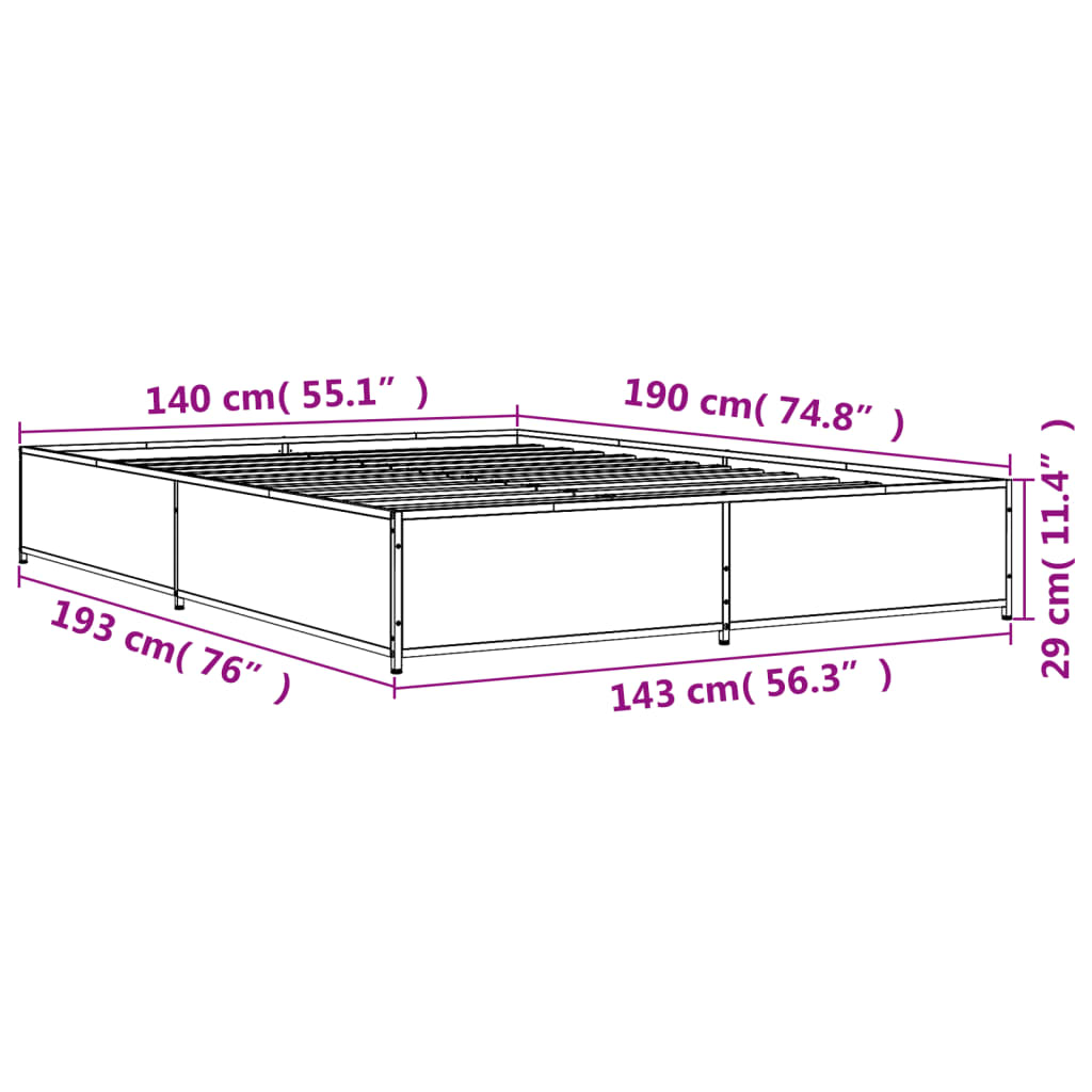 vidaXL Bed Frame without Mattress Black 140x190 cm