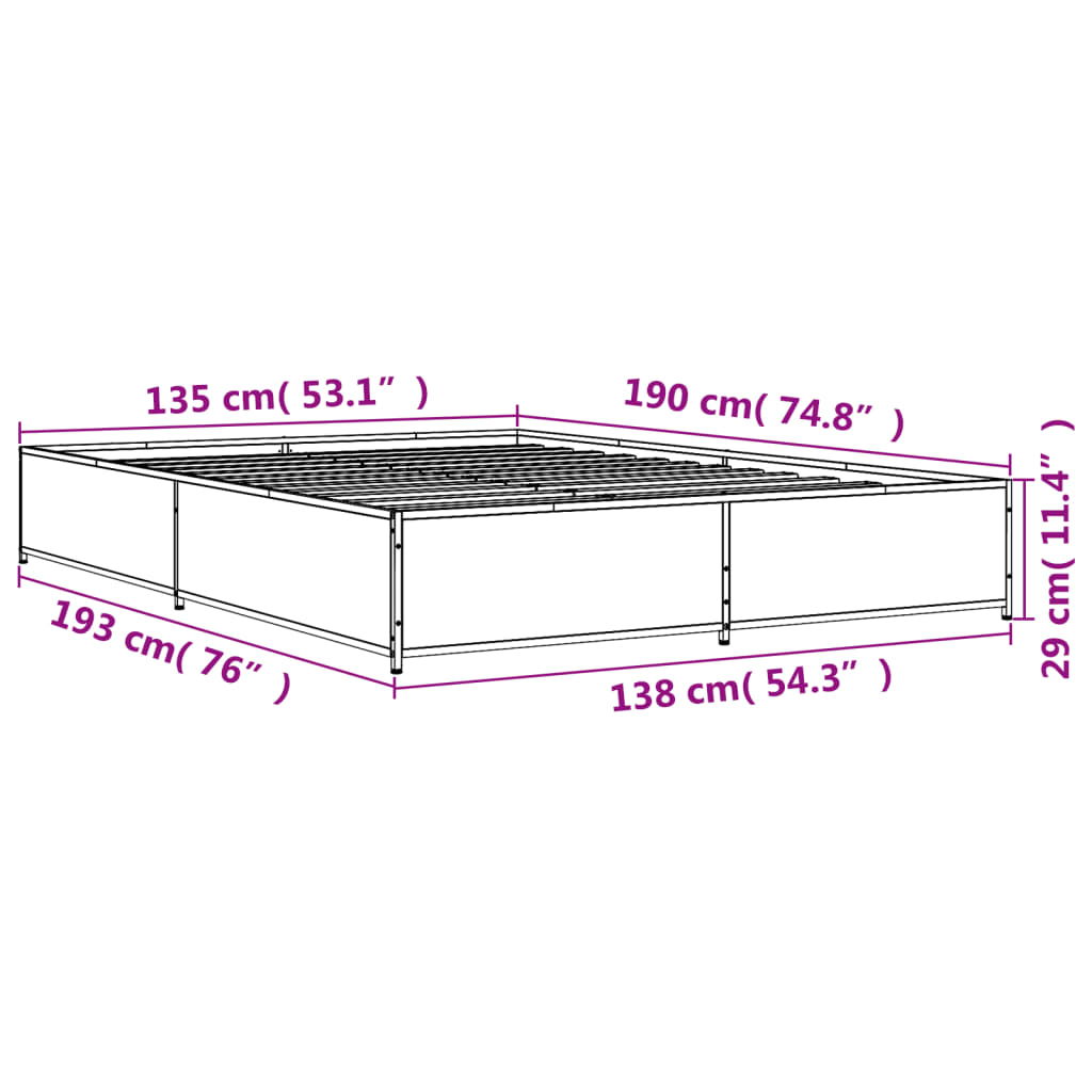 vidaXL Bed Frame without Mattress Grey Sonoma 135x190 cm
