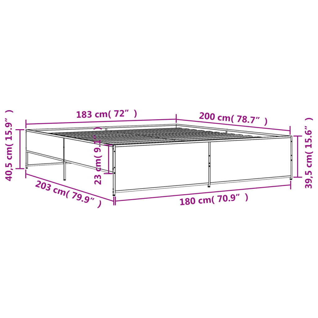 vidaXL Bed Frame without Mattress Grey Sonoma 180x200 cm