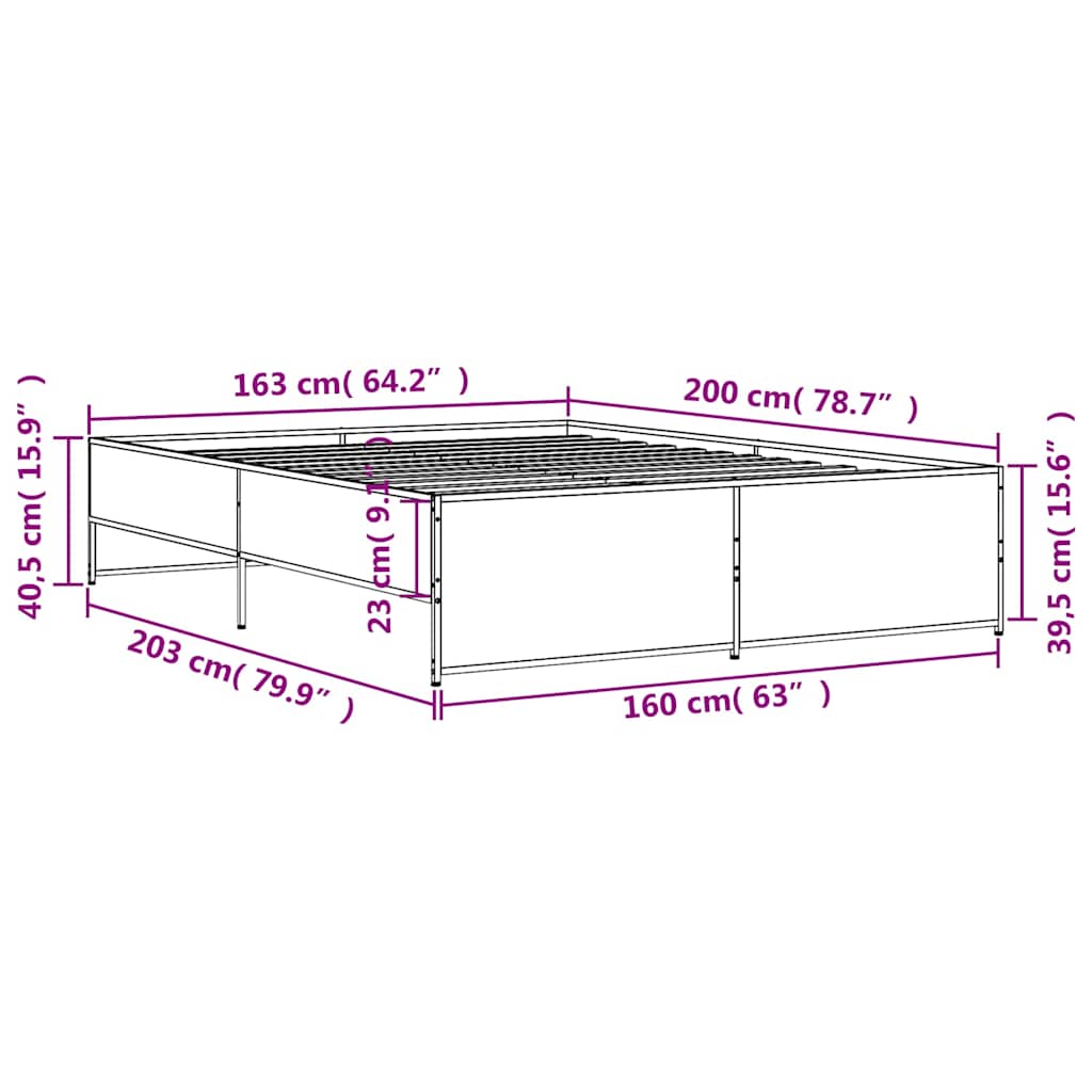 vidaXL Bed Frame without Mattress Grey Sonoma 160x200 cm
