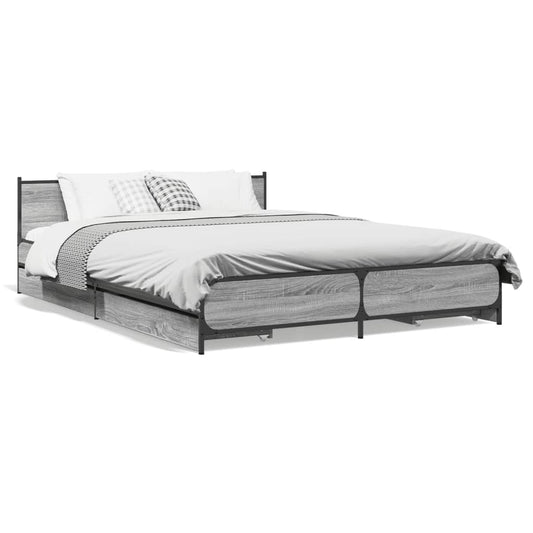 vidaXL Bed Frame with Drawers without Mattress Grey Sonoma 135x190 cm