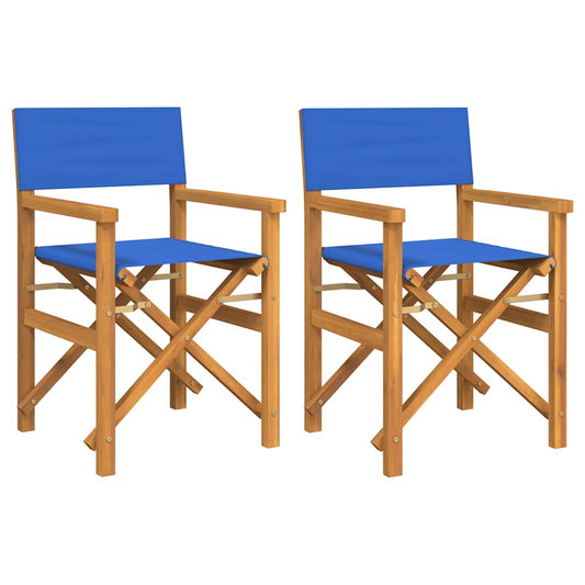 vidaXL Folding Director's Chairs 2 pcs Blue Solid Wood Teak