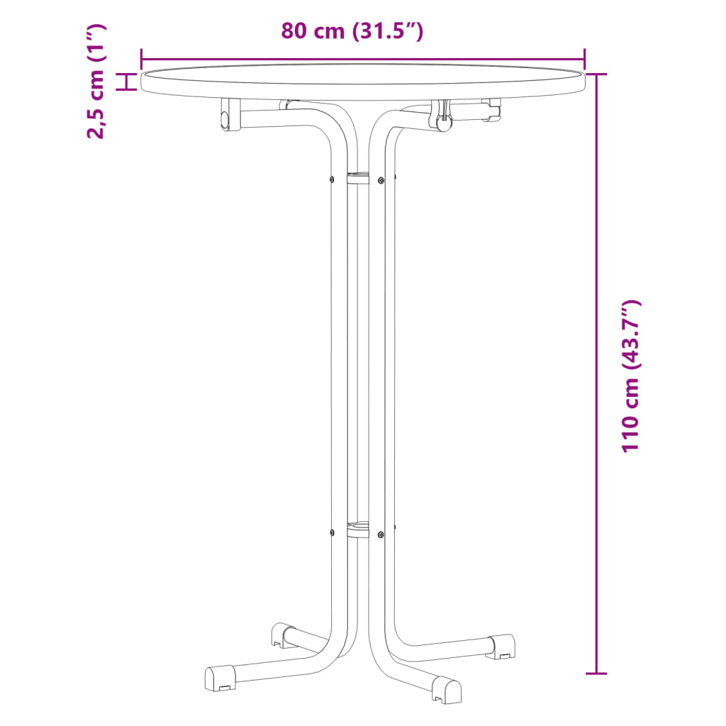 vidaXL Bar Table Black Ø80x110 cm Engineered Wood and Steel