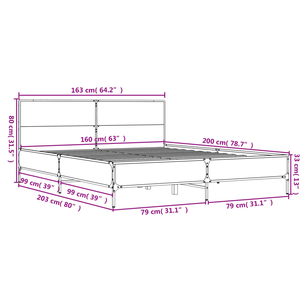 vidaXL Bed Frame without Mattress Black 160x200 cm