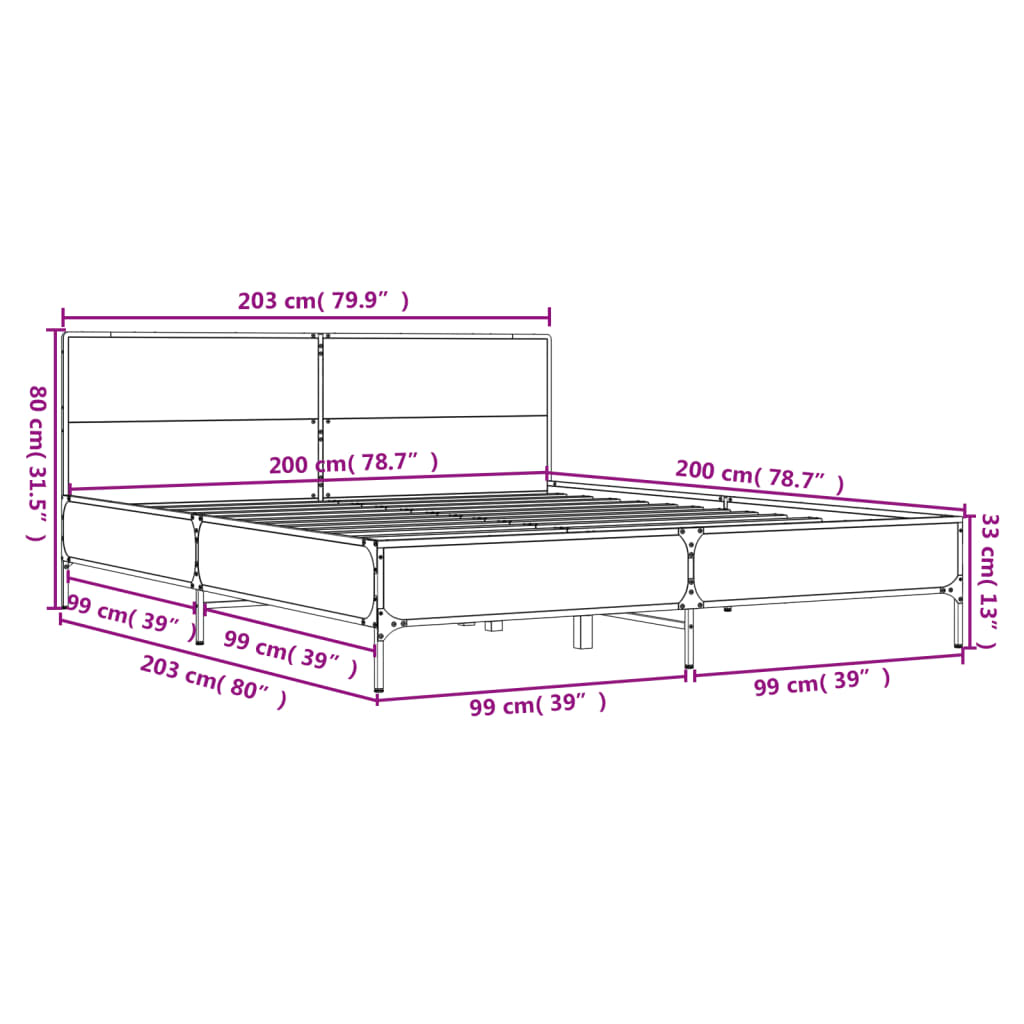 vidaXL Bed Frame without Mattress Sonoma Oak 200x200 cm