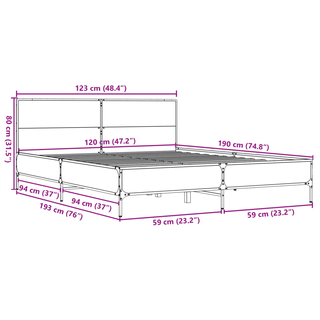vidaXL Bed Frame without Mattress Sonoma Oak 120x190 cm Small Double