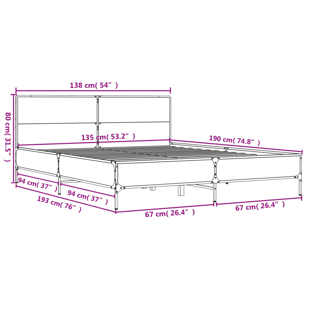 vidaXL Bed Frame without Mattress Sonoma Oak 135x190 cm Double