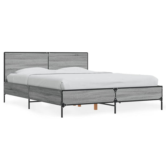 vidaXL Bed Frame without Mattress Grey Sonoma 135x190 cm