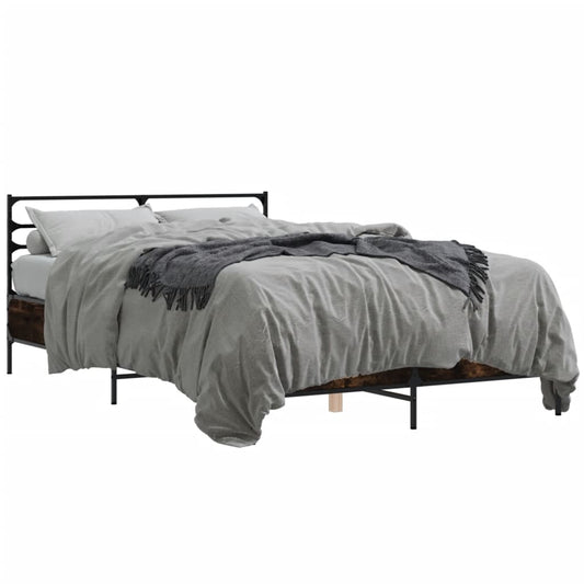 vidaXL Bed Frame | Smoked Oak | Engineered wood, Metal, Plywood | Double