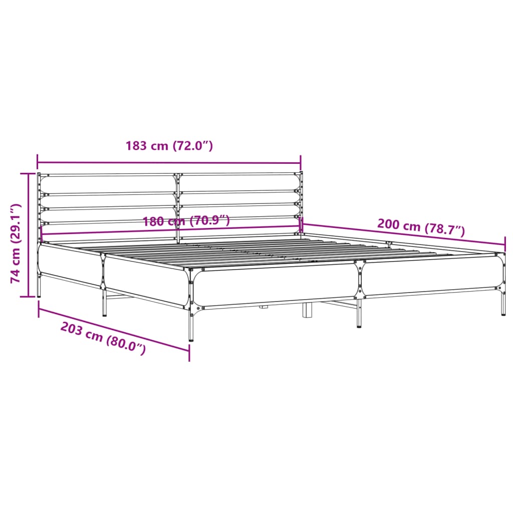 vidaXL Bed Frame | Brown Oak | Engineered Wood, Metal, Plywood | Super King