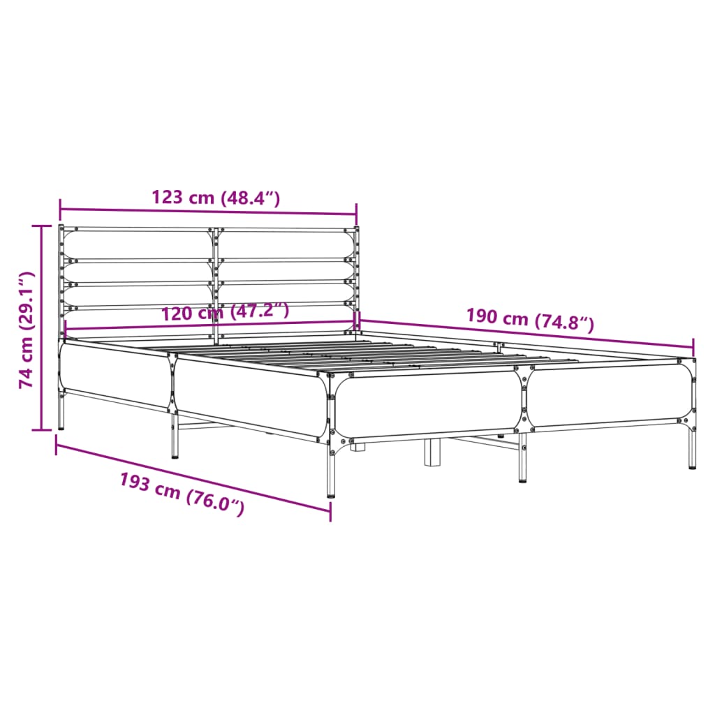 vidaXL Bed Frame without Mattress Brown Oak 120x190 cm Small Double