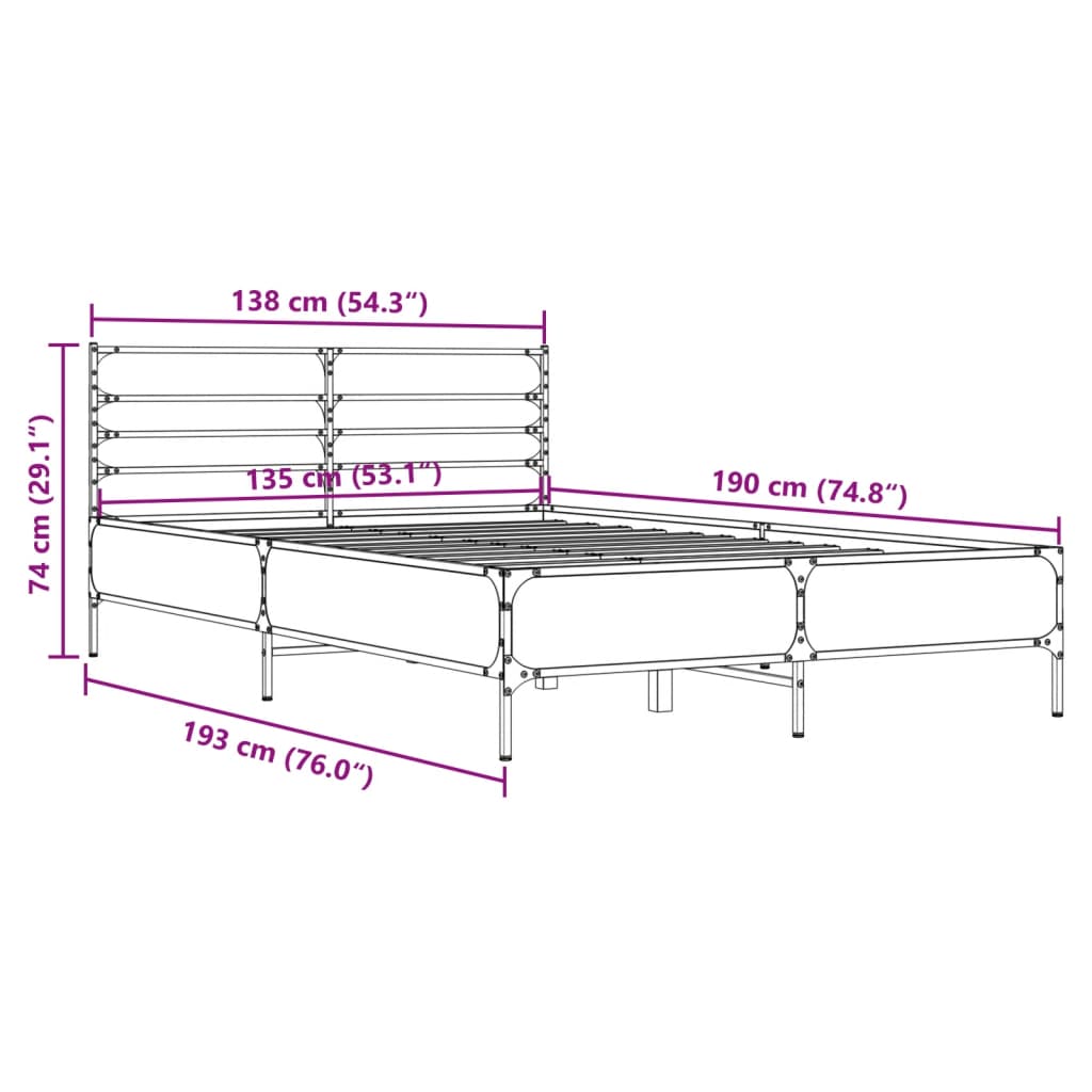 vidaXL Bed Frame without Mattress Sonoma Oak 135x190 cm