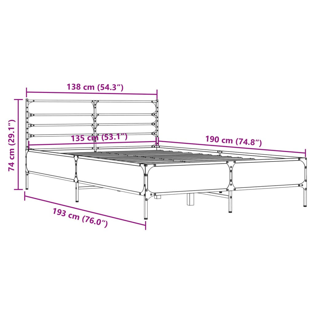 vidaXL Bed Frame without Mattress Smoked Oak 135x190 cm