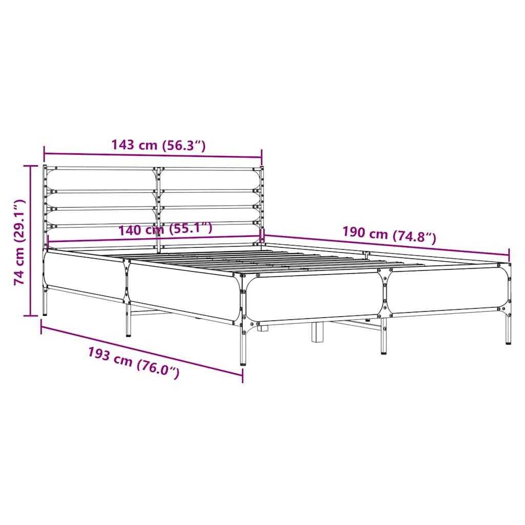 vidaXL Bed Frame without Mattress Sonoma Oak 140x190 cm