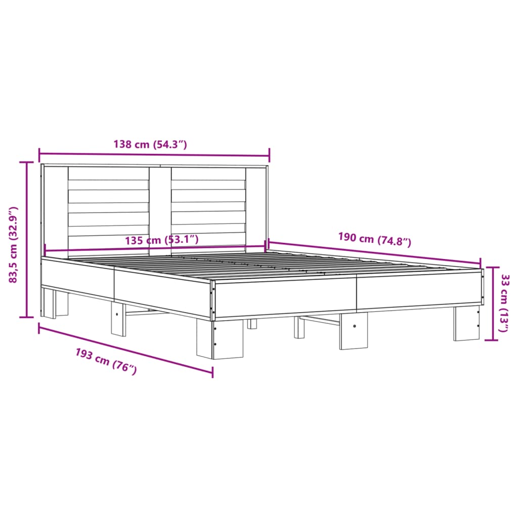 vidaXL Bed Frame without Mattress Smoked Oak 135x190 cm