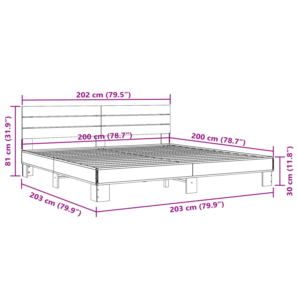 vidaXL Bed Frame without Mattress Sonoma Oak 200x200 cm