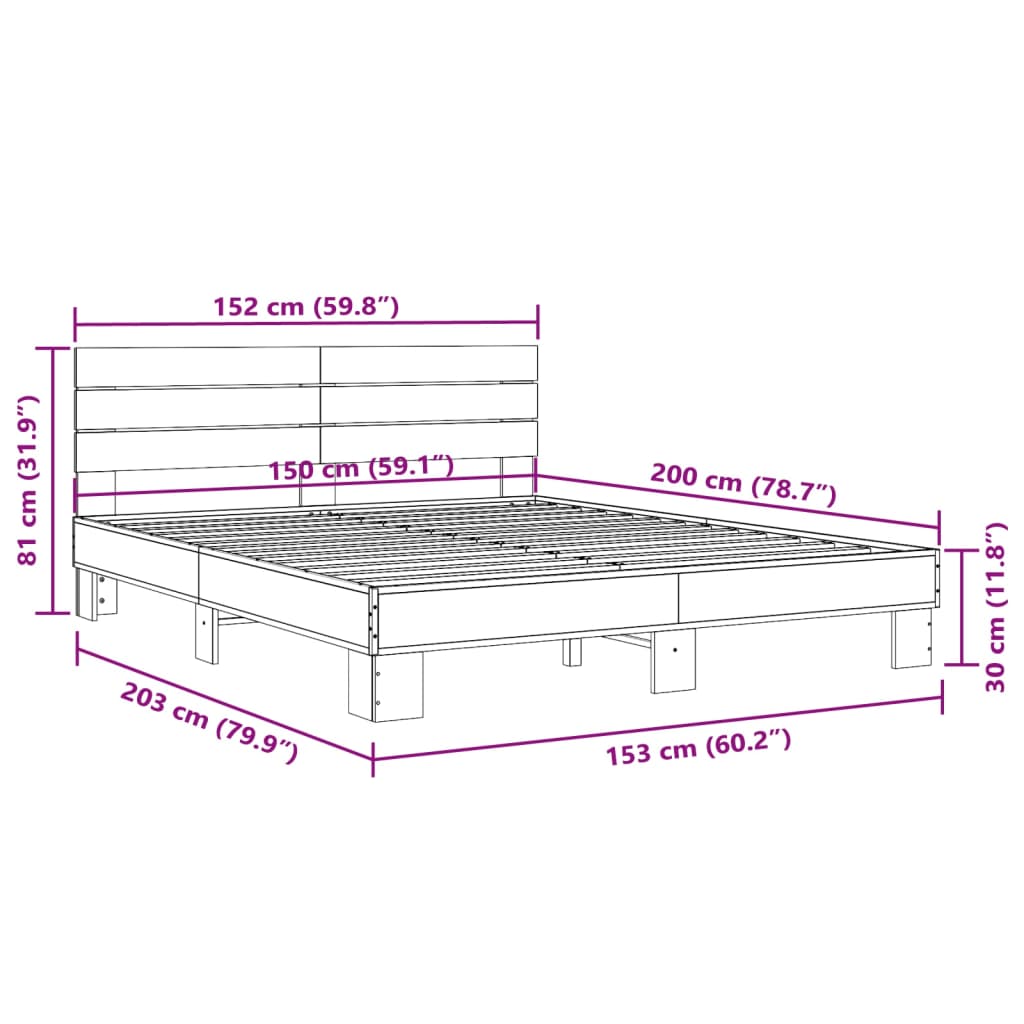 vidaXL Bed Frame without Mattress Sonoma Oak 150x200 cm King Size