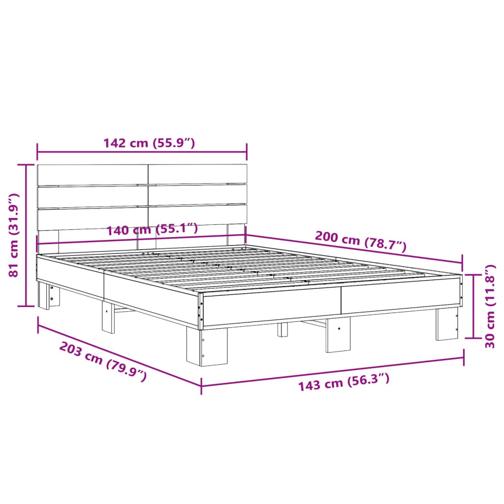vidaXL Bed Frame without Mattress Sonoma Oak 140x200 cm