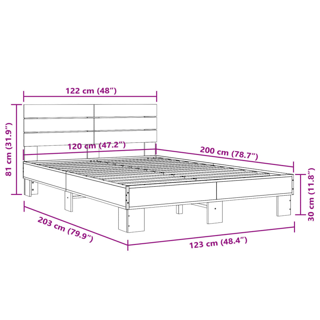 vidaXL Bed Frame without Mattress Smoked Oak 120x200 cm